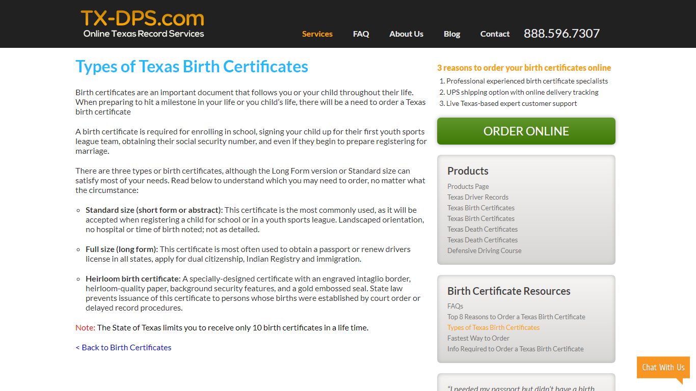 Types of Birth Records Online | Texas DPS Records